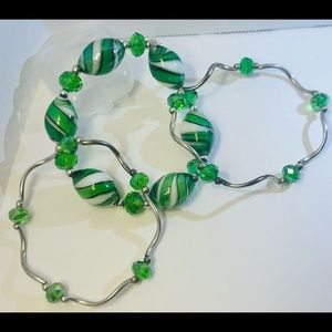 Handmade green glass bracelet set of 3
